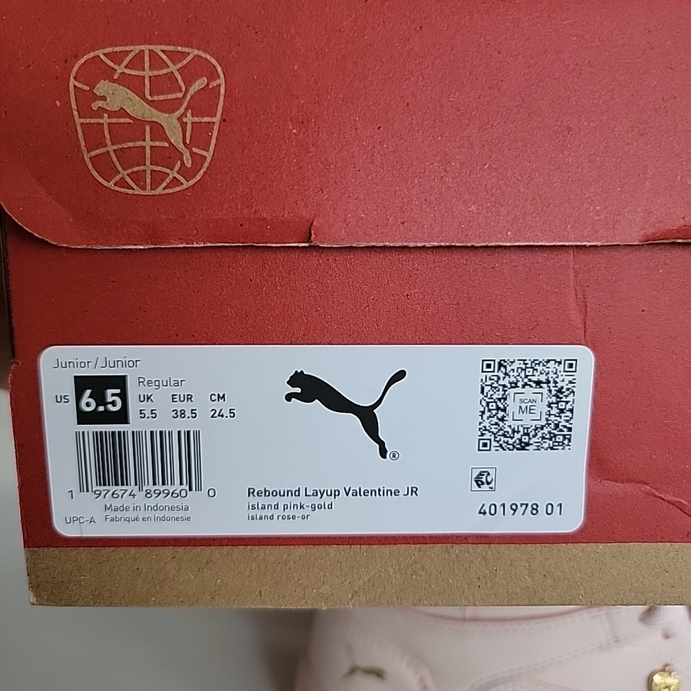 Girl's Fashion Sneakers Puma Rebound Layup Valentine JR Island Pink-goldSize 6.5 - Picture 8 of 8